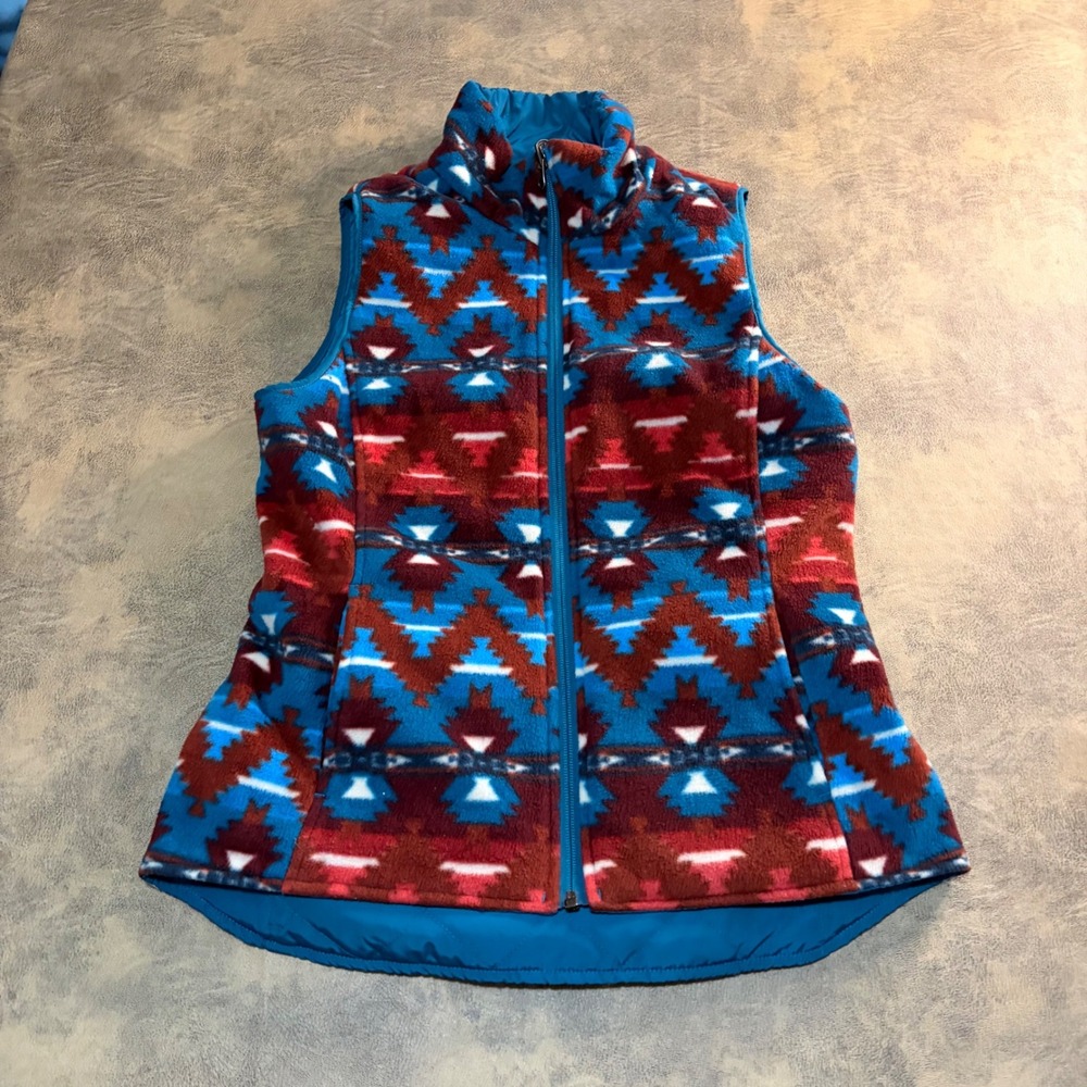 Ariat Dilon Reversible Vest Womens XS Blue Aztec Fleece Insulated 10046641